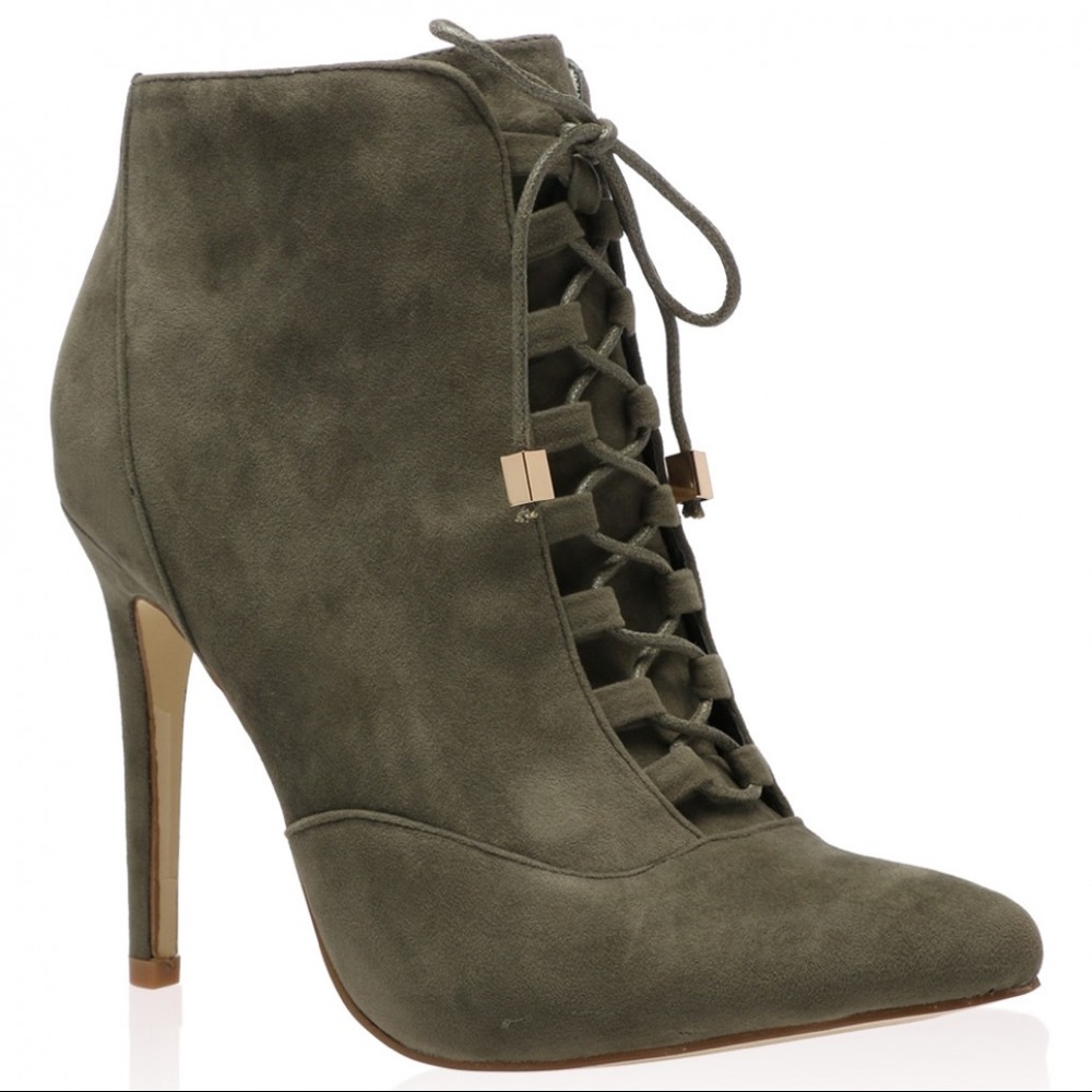 Khaki Lace Up Booties